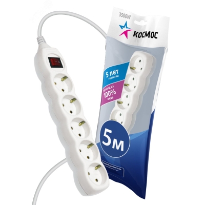 Удлинитель 5х5м с заземл. 16А IP20 ПВС 3х1 с выкл. YKsm5m-5g-Z-V(K)