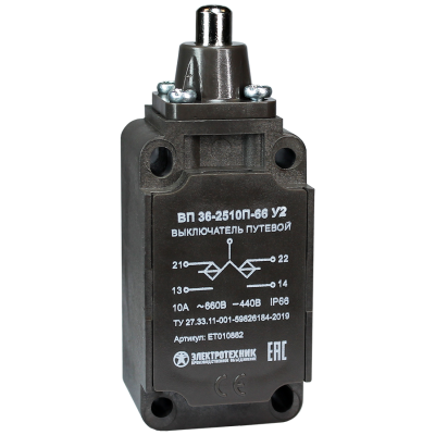 ВП 36-2510П-66 У2 (XCKS501H29),толкатель, 1з+1р, инерционный, 30х60 мм, без сальника, 3А, IP66 (ЭТ)