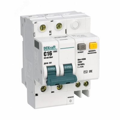 Выключатель автоматический дифференциального тока 2п C 16А 30мА тип AC 4.5кА ДИФ-101 4.5мод. 15003DEK