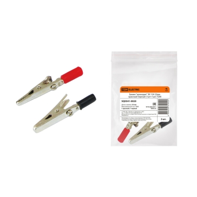 Зажим "крокодил" ЗК 15А 53мм красный/черный (1шт+1шт) SQ0541-0020
