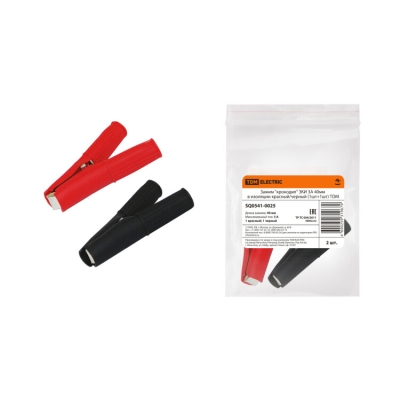 Зажим "крокодил" ЗКИ 3А 40мм в изоляции красный/черный (1шт+1шт) SQ0541-0025