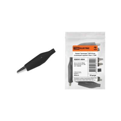 Зажим "крокодил" ЗКИ 5А 46мм в изоляции черный (10шт) SQ0541-0004
