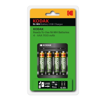 Зарядное устройство для аккумуляторов Kodak USB Overnight charger with 4 x 1100 mAh [K4AA/AAA] (6/48/1008) (кр. 1шт)
