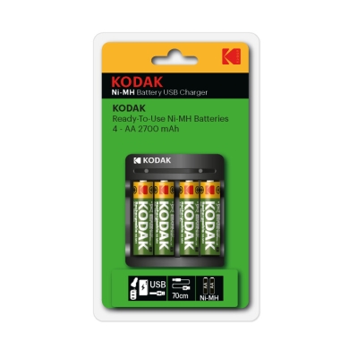 Зарядное устройство для аккумуляторов Kodak USB Overnight charger with 4 x AA 2700 mAh [K4AA/AAA] (6/48/1008) (кр. 1шт)