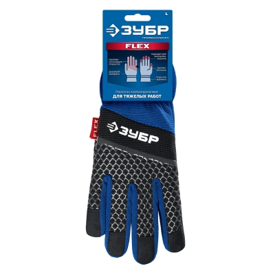 ЗУБР FLEX р.L (9), синие, профессиональные комбинированные перчатки, работа с сенсорными экранами, Профессионал (11477-L)