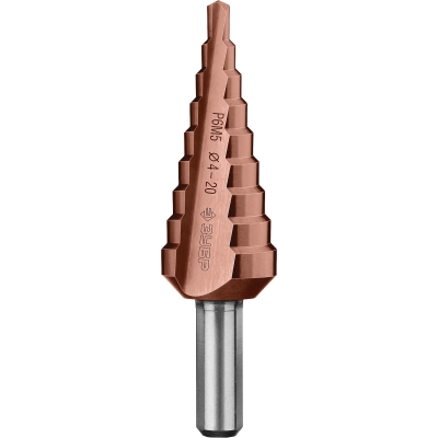 ЗУБР Кобальт, 4-20 мм, 9 ступеней, сталь Р6М5, кобальтовое покрытие, ступенчатое сверло, Профессионал (29672-4-20-9)