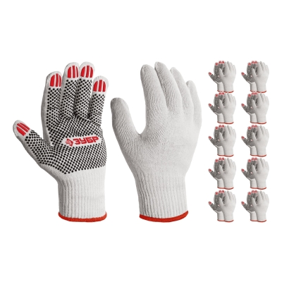 ЗУБР ОПТИМА, М (8), х/б перчатки с ПВХ покрытием (точка), 10 класс, 10 пар (11440-М10)