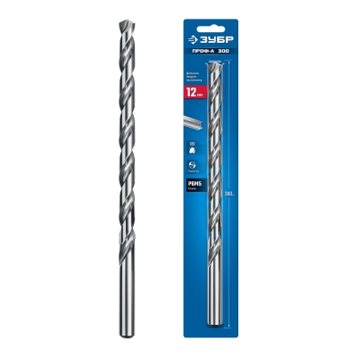 ЗУБР ПРОФ-А 300 (12х300 мм, Р6М5) длинное сверло по металлу, класс А (29624-12-300)