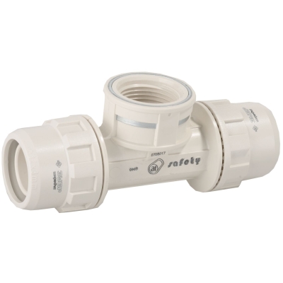 ЗУБР ШиреФит, штуцер с гайкой - внутренняя резьба - штуцер с гайкой, 26 мм - 3/4″ - 26 мм, переходной тройник (51502-26-3/4-26)